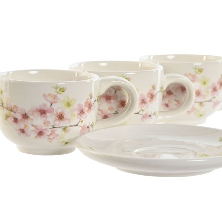 Set di Tazze da Caffè Home ESPRIT Giallo Bianco Rosa Lilla Metallo Dolomite 180 ml