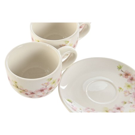 Set di Tazze da Caffè Home ESPRIT Giallo Bianco Rosa Lilla Metallo Dolomite 180 ml