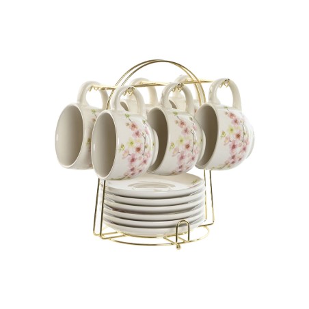 Set di Tazze da Caffè Home ESPRIT Giallo Bianco Rosa Lilla Metallo Dolomite 180 ml
