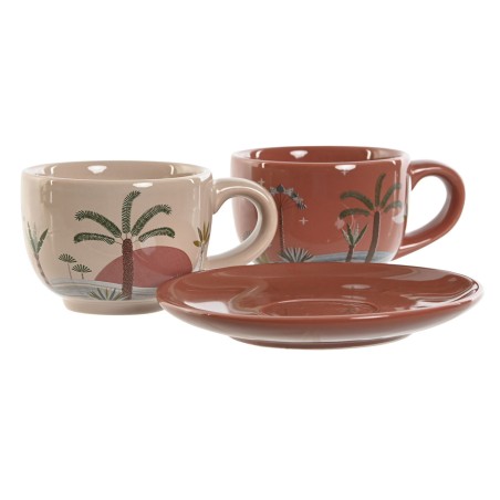 Set di Tazze da Caffè Home ESPRIT Giallo Beige Terracotta Lilla Metallo Dolomite 180 ml