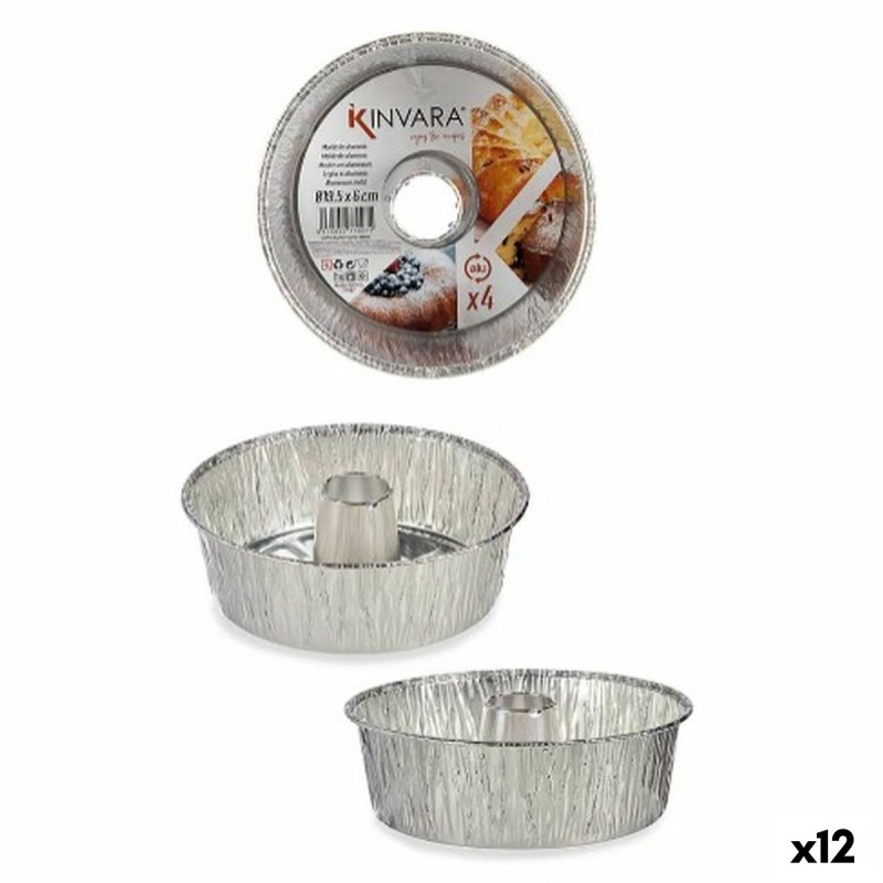 Set di Stampi da Pasticceria Kinvara 30286C Argentato Alluminio 19,5 x 19,5 x 6 cm 4 Pezzi (12 Unità)