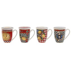 Tazza per Infusi Home ESPRIT Giallo Rosso Moderno Limone 380 ml (4 Unità)