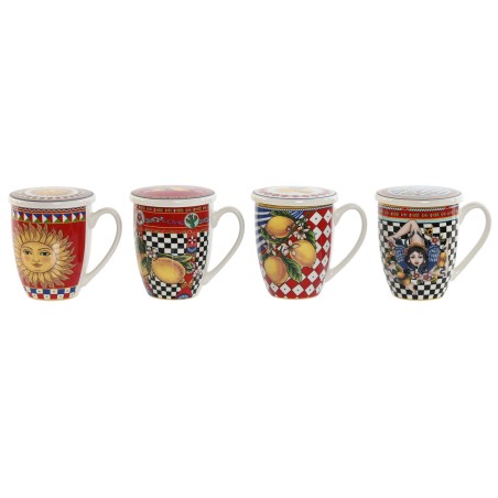 Tazza per Infusi Home ESPRIT Giallo Rosso Moderno Limone 380 ml (4 Unità)