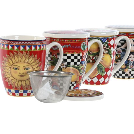 Tazza per Infusi Home ESPRIT Giallo Rosso Moderno Limone 380 ml (4 Unità)
