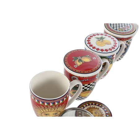 Tazza per Infusi Home ESPRIT Giallo Rosso Moderno Limone 380 ml (4 Unità)