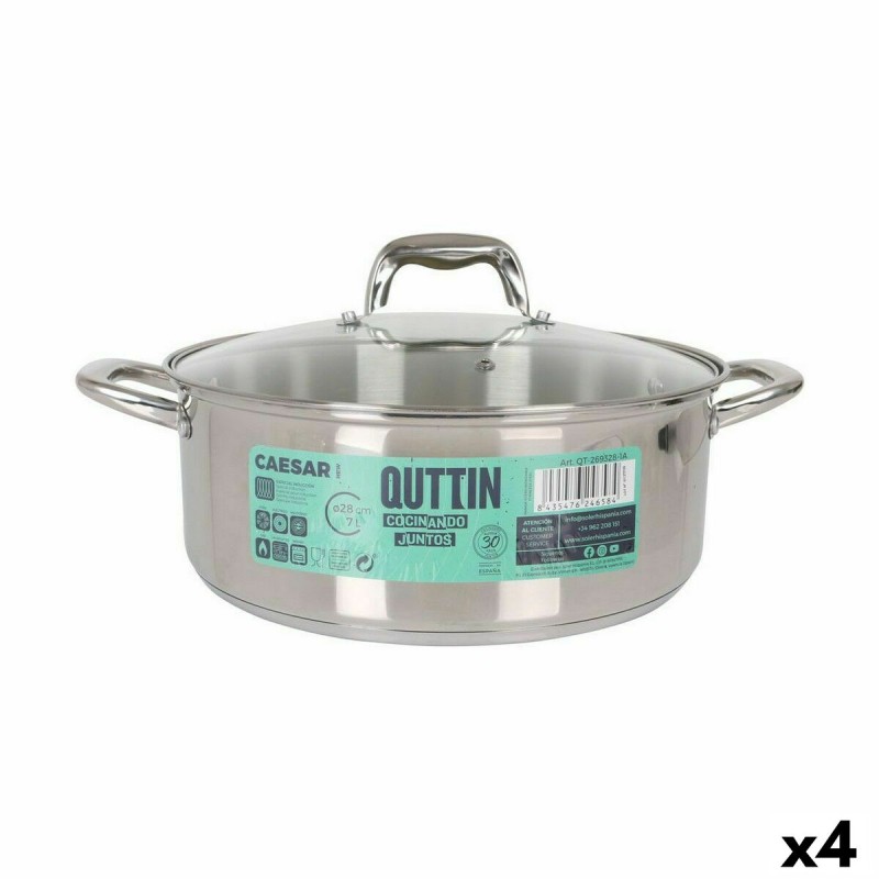 Casseruola con coperchio in vetro Quttin Caesar Acciaio Ø 28 x 11 cm (4 Unità) Casseruola con coperchio in vetro Quttin Caesar Acciaio Ø 28 x 11 cm (4 Unità)