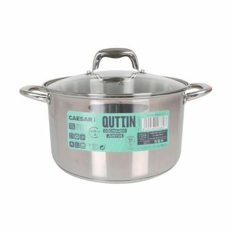Pentola con Coperchio di Vetro Quttin Caesar Acciaio ø 26 x 15,5 cm (2 Unità)