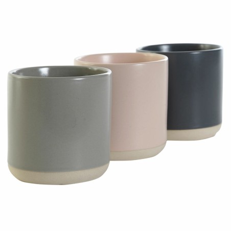 Tazza Mug DKD Home Decor Rosa chiaro Grigio scuro Grigio chiaro Gres (350 ml) (4 Unità)