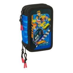 Plumier Triplo Hot Wheels Let's race Azzurro Nero 12,5 x 19,5 x 5,5 cm 37 Pezzi