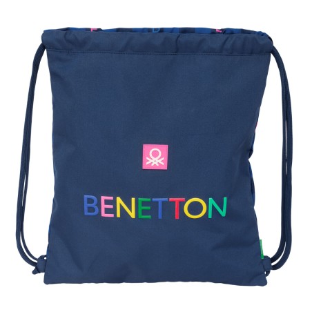 Zainetto con Cordini Benetton Damero Blu Marino 35 x 40 x 1 cm
