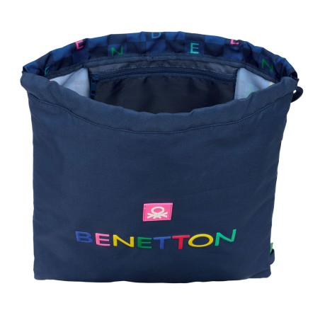 Zainetto con Cordini Benetton Damero Blu Marino 35 x 40 x 1 cm