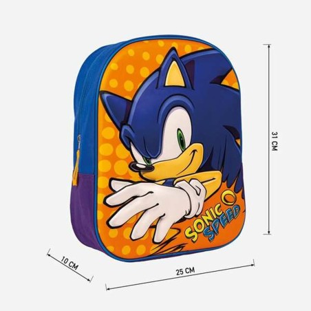 Zaino Scuola 3D Sonic Azzurro 25 x 31 x 9 cm Arancio