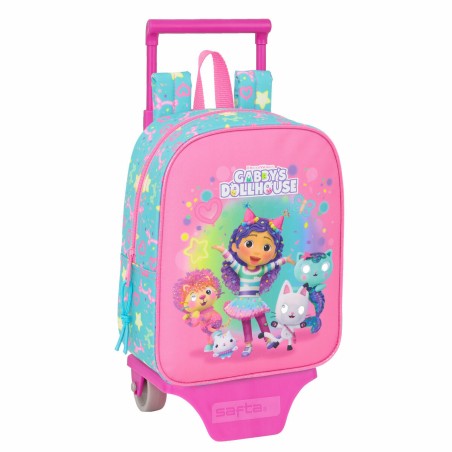 Trolley per la Scuola Gabby's Dollhouse Confetti Rosa Turchese 22 x 27 x 10 cm