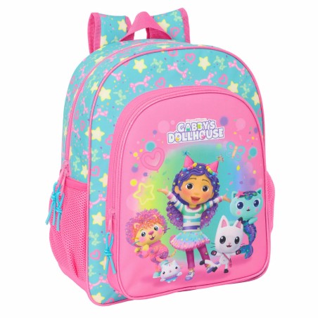 Zaino Scuola Gabby's Dollhouse Confetti Rosa Turchese 32 x 38 x 12 cm