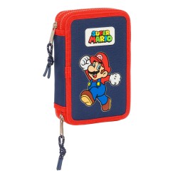 Astuccio Doppio Super Mario World Blu Marino 12.5 x 19.5 x 4 cm 28 Pezzi