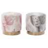 Poggiapiedi DKD Home Decor Grigio Dorato Legno Poliestere Corallo Tropicale Foglia della pianta (35 x 35 x 35 cm) (2 Unità)