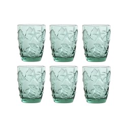 Set di Bicchieri Home ESPRIT Turchese Cristallo Mediterraneo Con rilievo 290 ml (6 Unità)