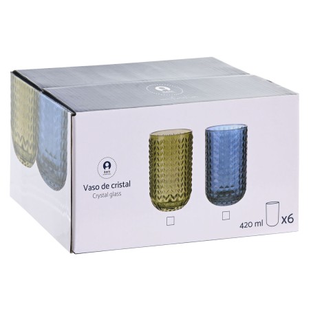 Set di Bicchieri Home ESPRIT Verde Cristallo Con rilievo 420 ml (6 Unità)