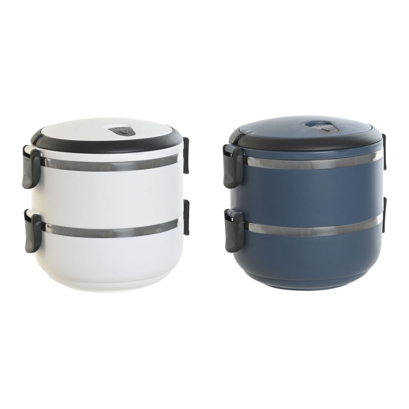 Porta pranzo DKD Home Decor Azzurro Bianco Grigio scuro Acciaio inossidabile polipropilene 1,5 L (2 Unità)
