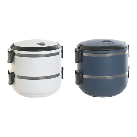 Porta pranzo DKD Home Decor Azzurro Bianco Grigio scuro Acciaio inossidabile polipropilene 1,5 L (2 Unità)