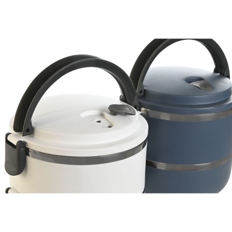 Porta pranzo DKD Home Decor Azzurro Bianco Grigio scuro Acciaio inossidabile polipropilene 1,5 L (2 Unità)