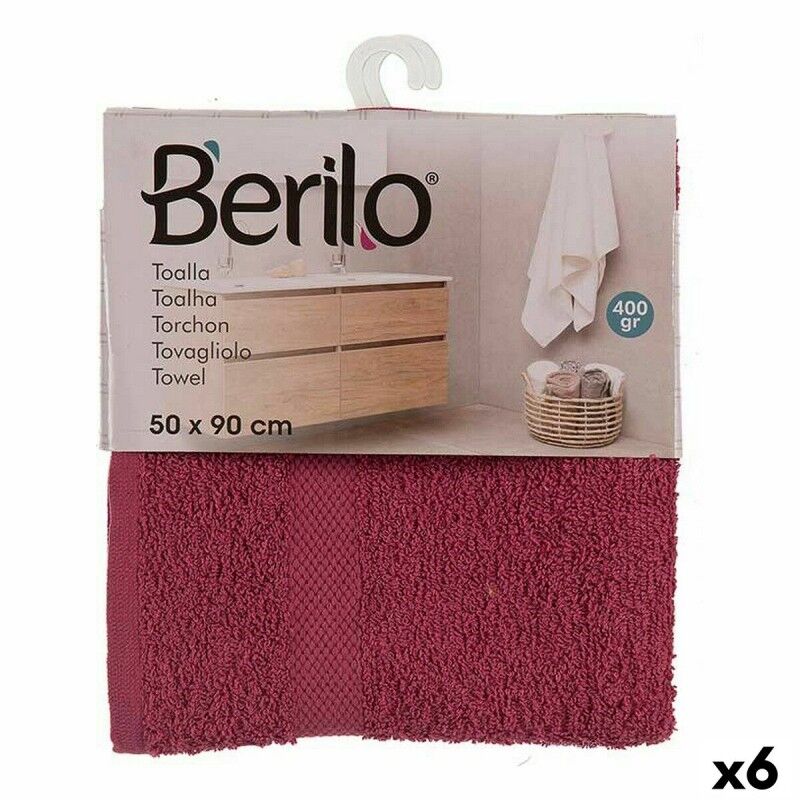 Telo da bagno Berilo 5312 Rosso Granato 80 % cotone 20 % Poliestere 50 x 0,5 x 90 cm (6 Unità)
