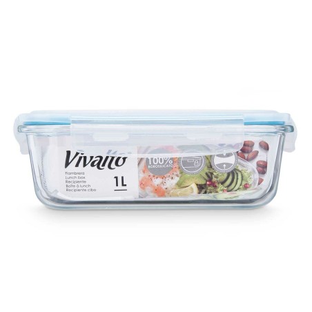 Porta pranzo Vivalto 90549 Trasparente Silicone Vetro Borosilicato 1 L 22 x 7 x 16,5 cm (12 Unità)