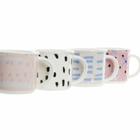 Tazza Mug DKD Home Decor Nero Azzurro Rosa Bianco Gres (310 ml) (4 Unità)