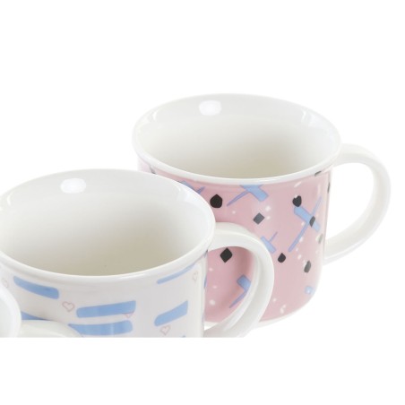 Tazza Mug DKD Home Decor Nero Azzurro Rosa Bianco Gres (310 ml) (4 Unità)