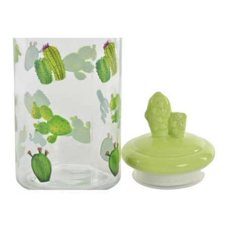 Barattolo DKD Home Decor Ceramica Cristallo Cactus PE Boho (1400 ml) (10,5 x 28 cm)