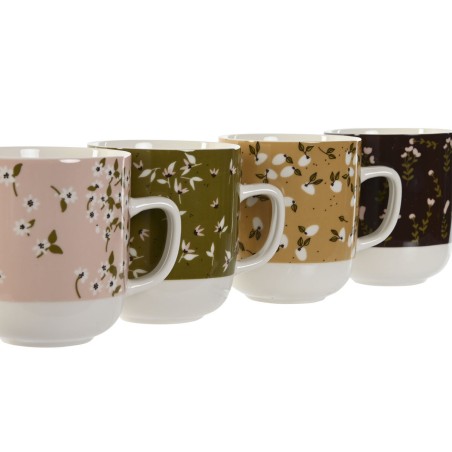 Tazza Mug DKD Home Decor Marrone Verde Rosa Senape Porcellana 380 ml (4 Unità)