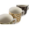 Tazza Mug DKD Home Decor Marrone Verde Rosa Senape Porcellana 380 ml (4 Unità)