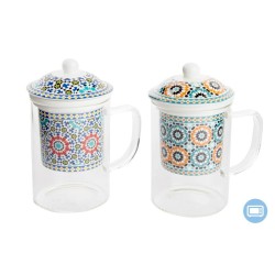 Tazza con Filtro per Infusioni DKD Home Decor Multicolore Arancio Piastrella Arabo 300 ml (2 Unità)