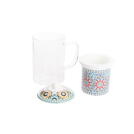 Tazza con Filtro per Infusioni DKD Home Decor Multicolore Arancio Piastrella Arabo 300 ml (2 Unità)
