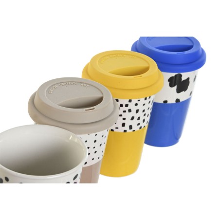 Tazza con Coperchio DKD Home Decor Multicolore animali Città 400 ml (4 Unità)