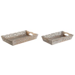 Set di Vassoi Home ESPRIT Bianco Naturale Legno di mango 40,5 x 25,5 x 6,5 cm (2 Unità)