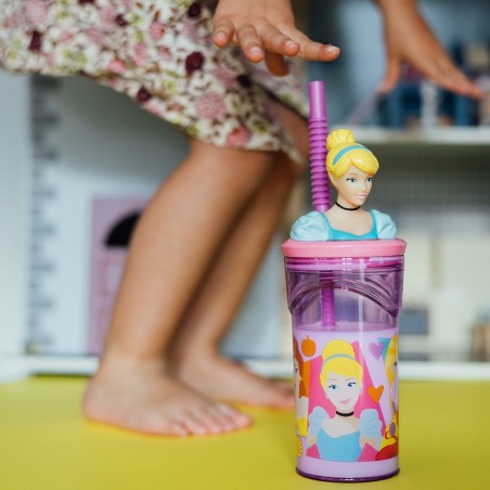 Bicchiere con Cannuccia Disney Princess CZ11334 3D Rosa