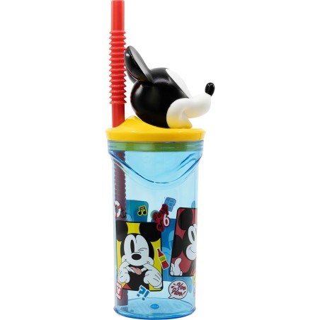 Bicchiere con Cannuccia Mickey Mouse CZ11336 3D Azzurro