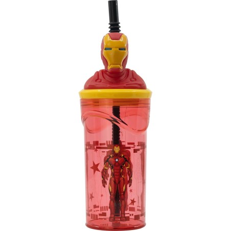 Bicchiere con Cannuccia The Avengers Iron Man Rosso 3D