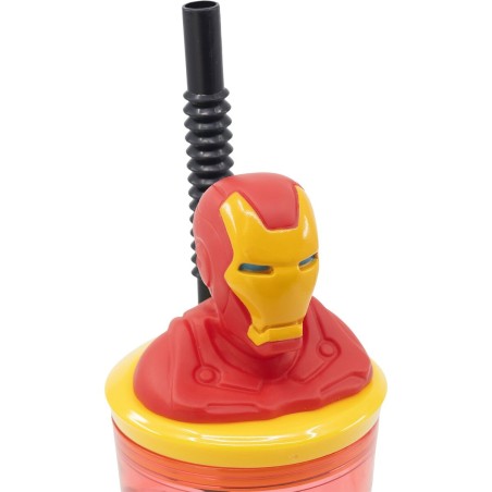 Bicchiere con Cannuccia The Avengers Iron Man Rosso 3D