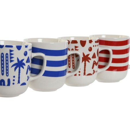 Tazza Mug Home ESPRIT Azzurro Rosso Porcellana Boho 380 ml (4 Unità)