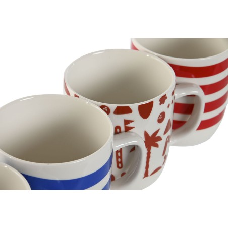 Tazza Mug Home ESPRIT Azzurro Rosso Porcellana Boho 380 ml (4 Unità)