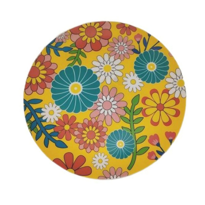Piatto da pranzo Versa Giallo Polietilene RPET Fiori Ø 25 cm Piatto da pranzo Versa Giallo Polietilene RPET Fiori Ø 25 cm