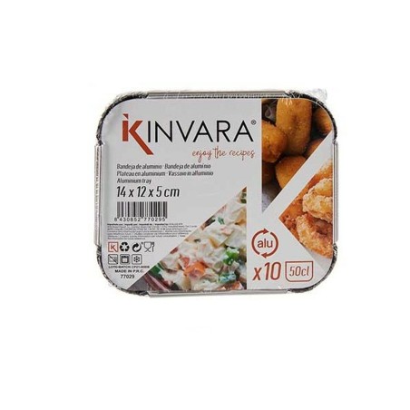 Set di vassoi per Alimenti Kinvara 16144 Alluminio 14,5 x 7,5 x 12,5 cm Monouso Con coperchio (12 Unità)