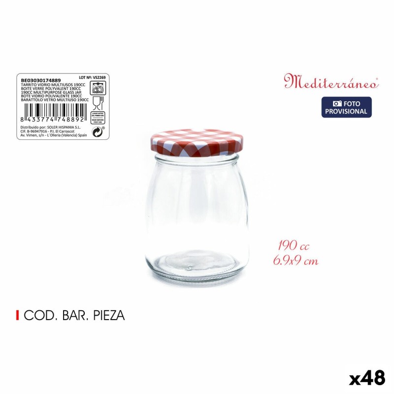 Barattolo di Vetro Mediterraneo Multiuso 190 ml Vetro (48 Unità) Barattolo di Vetro Mediterraneo Multiuso 190 ml Vetro (48 Unità)