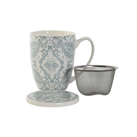 Tazza con Filtro per Infusioni Home ESPRIT Azzurro Beige Acciaio inossidabile Porcellana 380 ml (2 Unità)
