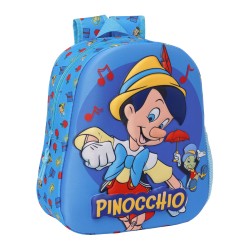 Zaino per Bambini 3D Clásicos Disney Pinochio Azzurro 27 x 33 x 10 cm