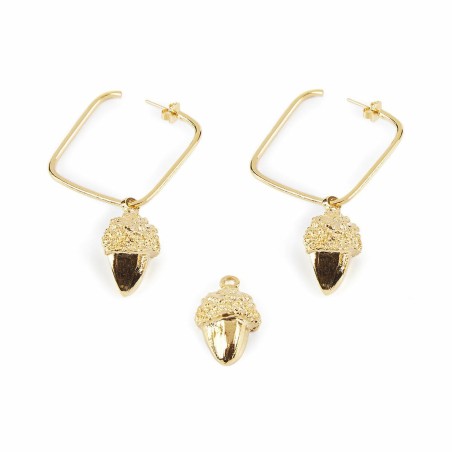 Orecchini Donna Shabama   Ottone Ghianda Bagno di flash oro 3 cm