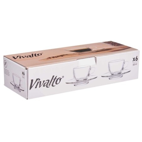 Tazza con Piatto Vivalto S12212/BHA Trasparente Vetro 85 ml (6 Unità)