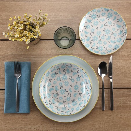 Servizio di Piatti Versa BREEZE  Azzurro Porcellana 18 Pezzi